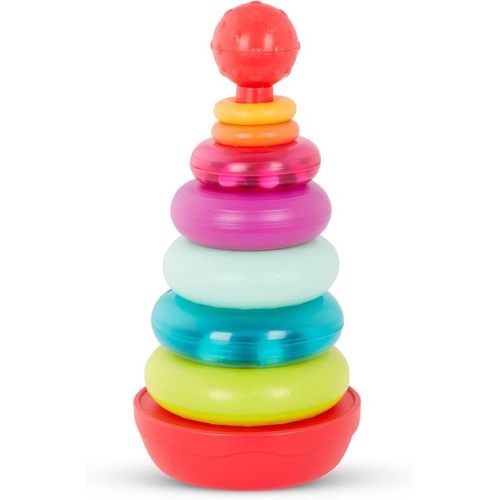 B. toys – Colorful Stacking Rings Teether – Sensory Baby Rattles – Soft Textured Toys for Teething – Rainbow Stackable Rings for Babies & Toddlers 6+ Months