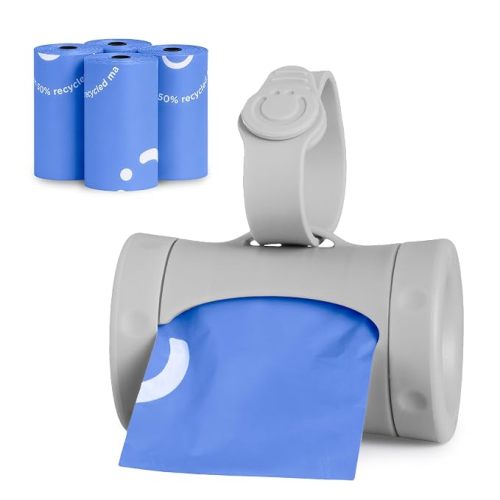 Ubbi Retractable Bag Dispenser for Diaper Bag Value Set, Portable Bag Holder for Travel, Newborn Baby Essentials, Diaper Bag Must Have, Includes 60 Lavender Scented Bags, Gray