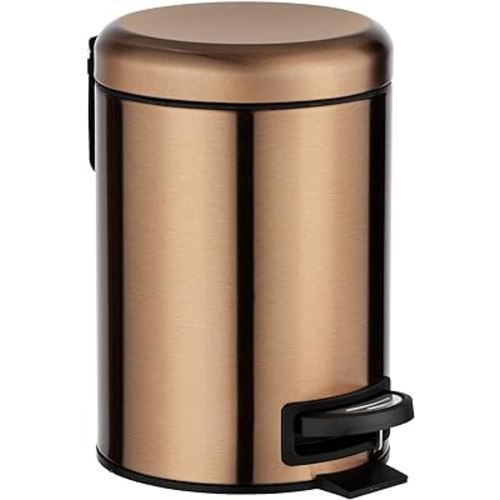 WENKO Small Trash Can with Lid, Garbage Bin for Bathroom with Removable Inner Bucket, Stainless Steel, Metallic Copper, 0.79 Gal, 17 x 25 x 22,5 cm