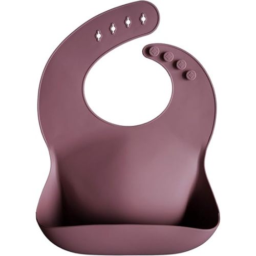 mushie Silicone Baby Bib | Adjustable Fit Waterproof Bibs (Dusty Rose)