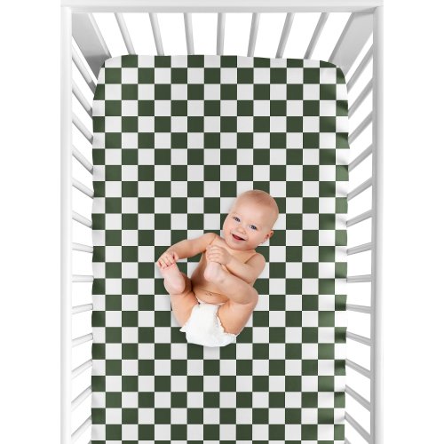 Sweet Jojo Designs Green Gingham Checkered Plaid Boy, Girl, Unisex/Gender Neutral Fitted Crib Sheet Vintage Classic Geometric