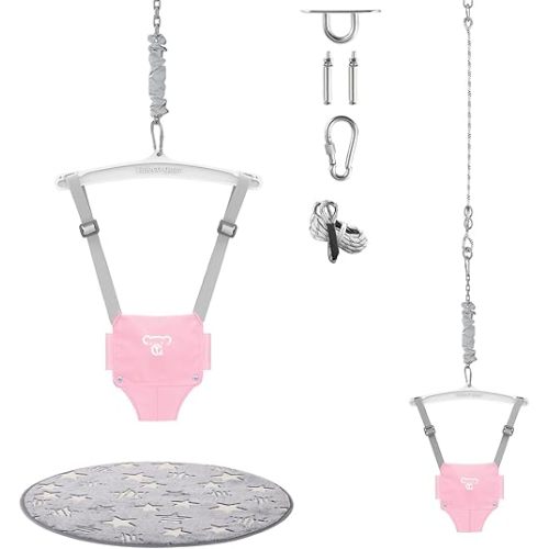 Baby Jumper with a Ceiling Hook for Infant & Toddlers, Baby Door Jumper with Adjustable Chain, Protable Baby Jumpers and Bouncers for Indoor/Outdoor, Baby Doorway Jumper with Soft Rug