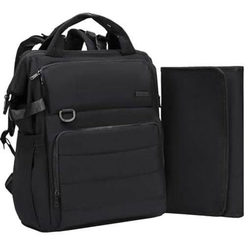 BELALIFE Baby Diaper Backpack Bag, Baby Essentials Travel Backpack for Moms Dads, with Changing Pad, Insulated Bottle Holders & Stroller Straps, Black