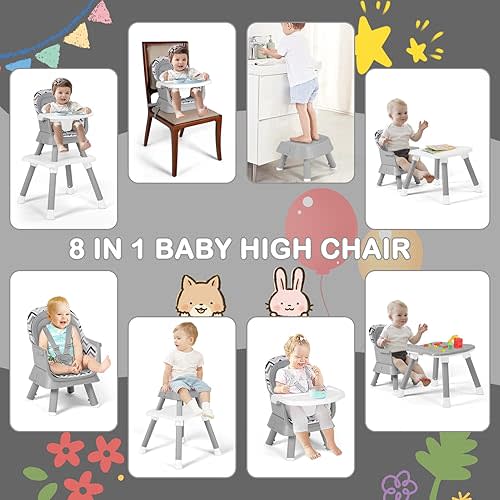 Baby High Chair, 8 in 1 Convertible Highchairs for Babies and Toddlers, Children Dining Booster Seat/Kids Building Block Table for Girls Boys, Baby Seat with Removable Tray, Chevron