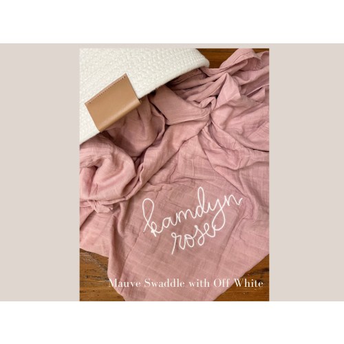 Personalized Hand Lettered Embroidered Baby Swaddle Receiving Blanket