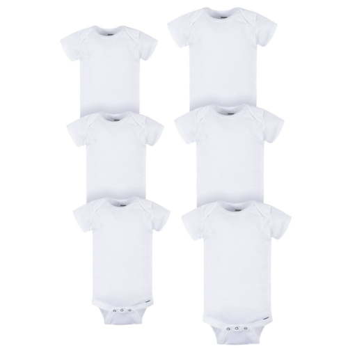 Gerber Baby Neutral White Grow With Me Assorted Onesies, 6-Pack, Sizes 0/3 Months - 12 Months