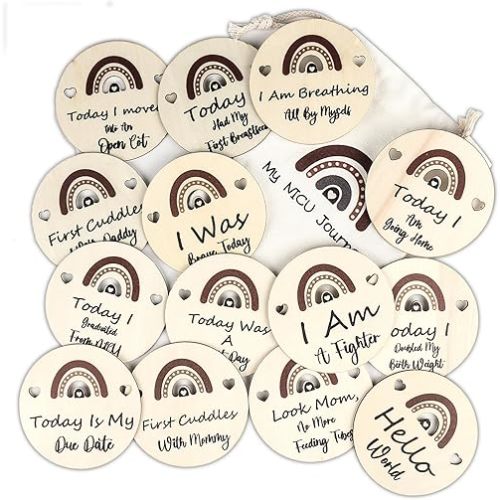 NICU Milestone Cards - NICU Baby Essentials, NICU Mom Gifts, Natural Wooden Preemie Milestone Cards for NICU Baby Gifts, Gifts for Preemie Baby Milestone, NICU Baby Accessories