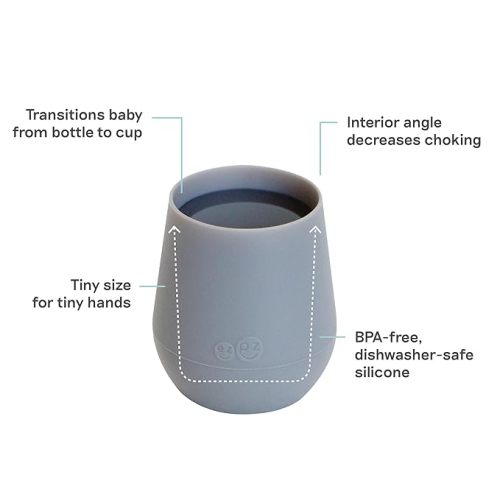 ezpz Tiny Cup (Gray) - 100% Silicone Training Cup for Infants - 4 months + - Designed by a Pediatric Feeding Specialist - Baby-led Weaning Essentials & Baby Gifts