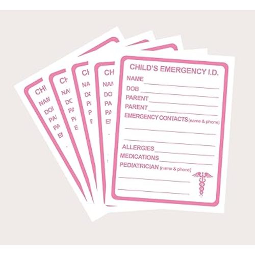 Child Emergency Contact sticker,3x4inch 10pcs Child Medical Information Waterproof Sticker for Baby Carriage, Car Seat