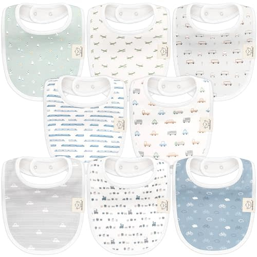 8-Pack Organic Baby Bibs for Girls & Boys - Teething Baby Bib, Baby Boy Bibs, Baby Girl Bibs, Newborn Bibs, Baby Drool Bibs for Infant, Toddler, Bibs for Baby Boy, Bibs for Baby Girl (Vessels)