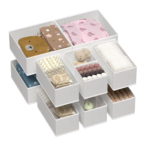 Vtopmart 12 Pack Baby Clothes Organizer, Dresser Drawer Organizer for Baby Clothing, Foldable Fabric Closet Drawer Storage Bins, Dresser Dividers for Bra, Socks, Ties, Scarf | Nursery Drawer Storage, Baby Clothing Organization, Foldable Fabric Bins, Dr...