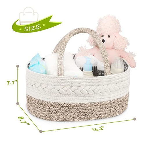 Maliton Diaper Caddy Organizer for Baby, Cotton Rope Baby Gift Basket, Portable Diaper Organizer for changing table, Diaper Nursery Storage Organizer for Baby Stuff, Baby Shower Gifts for Newborn - Large - A-Brown