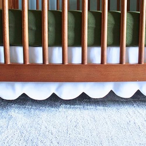 White Scalloped Crib Skirt (Front/Two Sides) - Adjustable Crib Skirt - Linen Crib Skirt Girl Crib Bedding - White Crib Skirt Neutral - Crib Dust Ruffle Bed Skirt Crib Skirt Boy - Baby Crib Bed Skirt