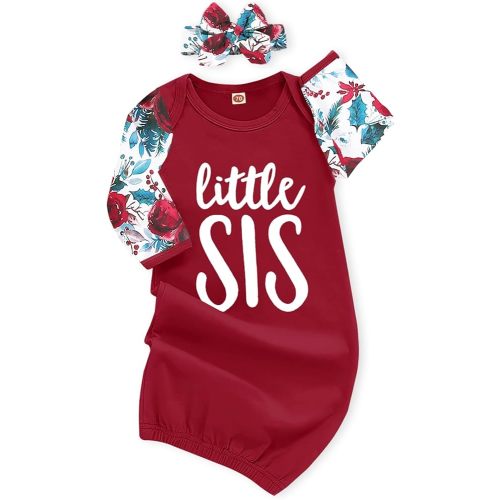 AMAWMW Newborn Baby Girl Little Sister Sleeper Gown Stripe Long Sleeve Nightgown Pajamas Gifts Stuff Essential Outfit