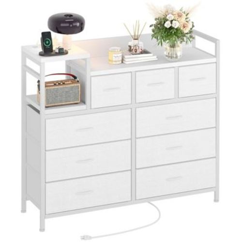 Dresser For Bedroom With 9 Drawer, Tv Stand With Charging Station, White