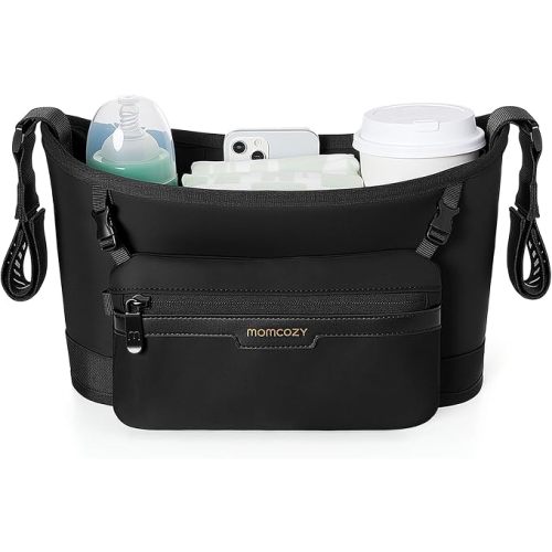Momcozy Universal Stroller Organizer, Slim Stroller Caddy with 2 Insulated Cup Holders, Non-Slip Silicone Straps, Detachable Mini Pouch, Dense-Weave Parent Console for UPPAbaby, Doona, Graco & More