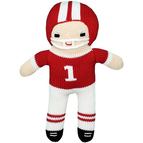 Zubels Baby Boys’ Hand-Knit Football Player Plush Toy, All-Natural Fibers, Eco-Friendly, 12-Inch, Red & White - 12-Inch Plush Toy