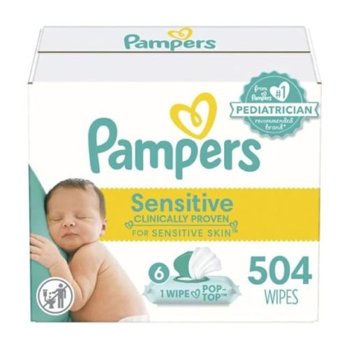 Pampers Sensitive Baby Wipes 6 Flip-Top Packs (504 Wipes Total)