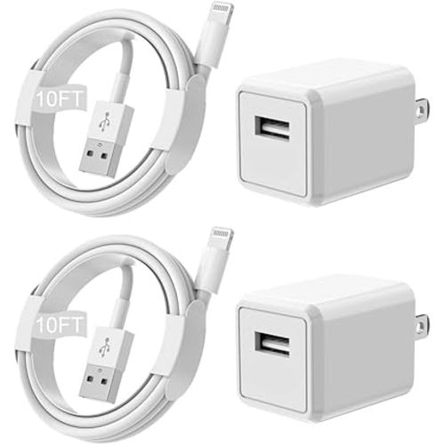 iPhone Charger,Extra Long 2 Pack 10FT Lightning Cable Cube iPhone 12 Charger Charging Transfer Cord Cable with USB Plug Wall Charger Block Travel Adapter for iPhone 14/13/12/11/SE2022/8/7/XS/XR/X/iPad