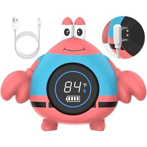 Babyelf Baby Rechargeable Thermometer, Bath Tub Water Thermometer Safety, Floating Toy for Infant Toddler Bathtub Pool with Temperature Warning