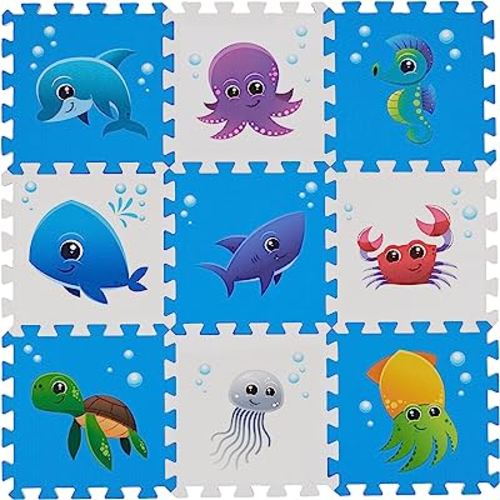 PLAY 10 Play Mat, Foam Play Mat for Baby, Children’s Foam Puzzle Mat 34×34 Sea World 9 Pieces