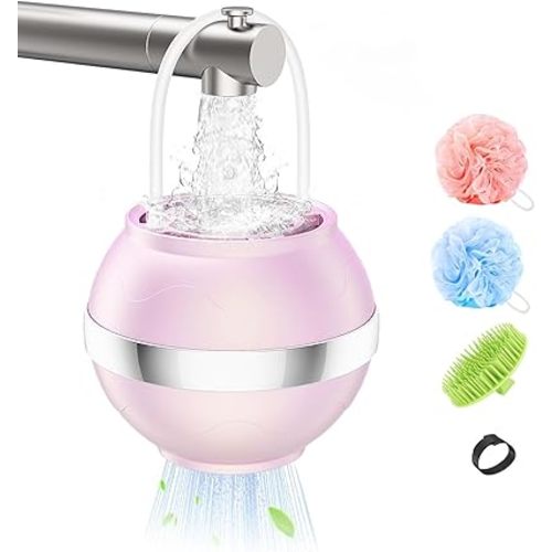 MoKo Bath Filter for Babies and Adults, Bath Water Filter for Tub, Removes Contaminants for Smoother Skin, Hair, Nails, Portable Shower Ball and Shampoo Brush, Pink