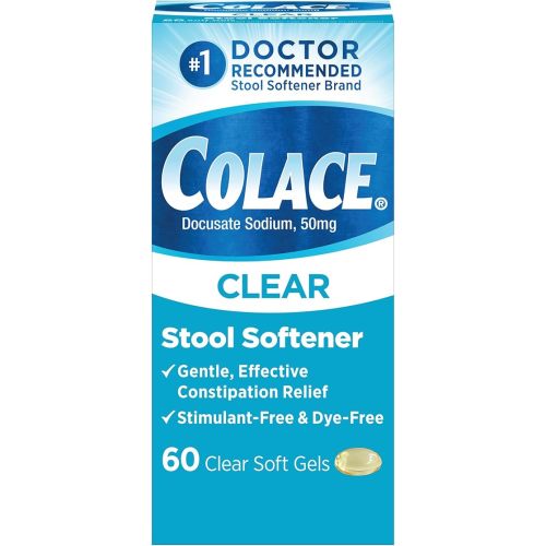 Colace Clear Stool Softener Soft Gel Capsules Constipation Relief 50mg Docusate Sodium Doctor Recommended 60ct