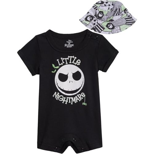 Disney Lion King Mickey Mouse Winnie The Pooh Jack Skellington Lilo & Stitch Baby Romper & Bucket Sun Hat Newborn to Infant
