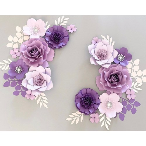 Purple Lilac Paper Flower Set, Nursery Paper Flower Wall Decor, Baby Girl Nursery Flowers, Paper Flowers, Nursery Decor, Round Wood Name