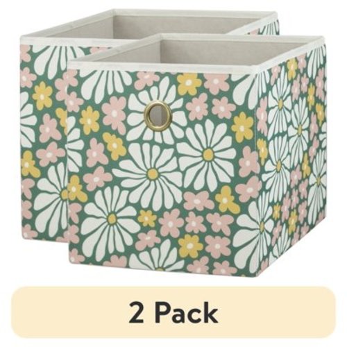 (2 pack) Mainstays Collapsible Fabric Cube Storage Bin, Groovy Floral