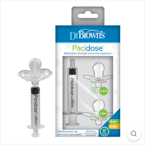Dr. Brown's PaciDose Liquid Medicine Pacifier with Syringe - Two Stages - 0-6m and 6-18m - 2-Pack
