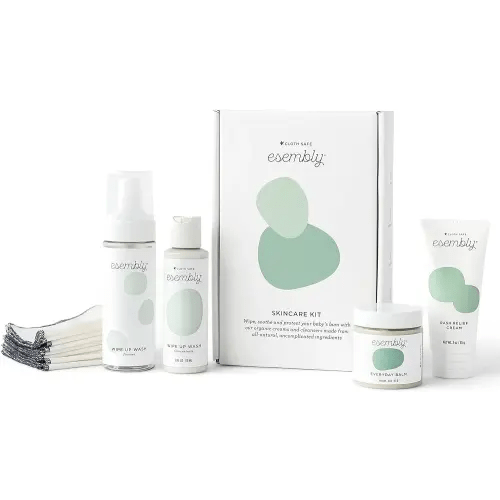 Esembly Skincare Kit, Baby Arrival Gift Set with Organic Diaper Creams, Reusable Organic Cotton Wipes and Wipe Cleanser with Foamer - Mama and Baby Essentials for Cloth Diapering