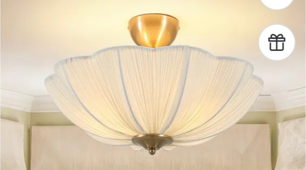 French Country White Ribbed Fabric Bloom Semi Flush Mount 19.5in