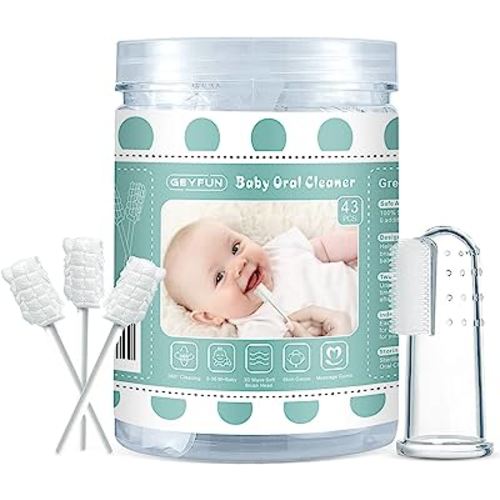 Baby Tongue Cleaning, 43-Pack Infant Baby Tougue Cleaner, Disposable Baby Gum Brush Newborn Mouth Cleaner Dental Care for 0-36 Month Baby + 1 Finger Toothbrush with Case