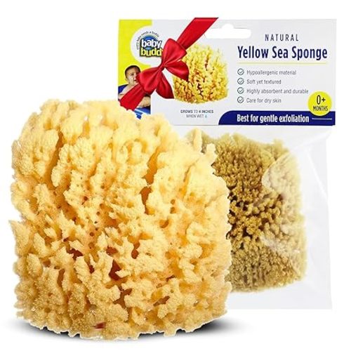 Baby Buddy Natural Yellow Sea Sponge, Newborn Bath Time Essential, Soft and Gentle for Tender Skin, Hypoallergenic and Biodegradable, 1 Pack