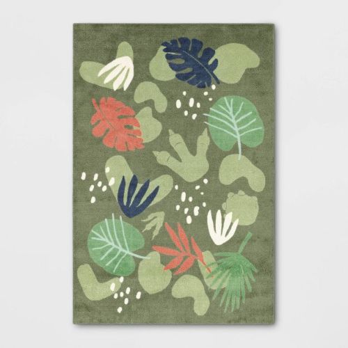 4'x6' Dinosaur Shapes Accent Kids' Rug Green - Pillowfort™