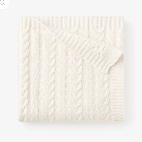 Whisper White Horseshoe Cable Knit Baby Blanket – Elegant Baby