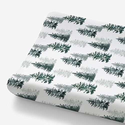 HawSkgFub Watercolor Forest Pine Tree Changing Pad Cover for Baby Girl Boy, Winter Christmas Woodland Diaper Change Table Covers, Soft Stretchy Safe Snug Fitted Changing Mat Sheets Fit 32"/34" x 16"