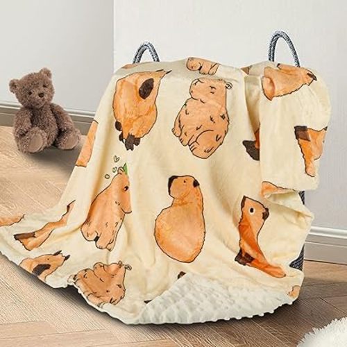 Capybara Baby Blanket for Boys Girls Soft Fleece Minky Blanket with Dotted Backing Double Layer Newborn Toddler Blankie for Nursery Stroller Crib Gift to Son Nephew Grandson 26.5 * 40 Inches