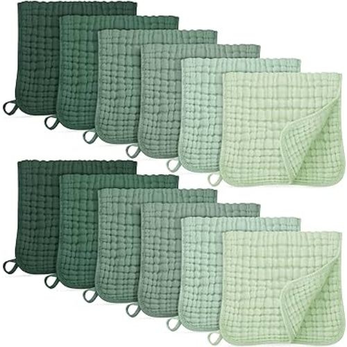 Muslin Burp Cloths for Baby 100% Cotton Burping Cloths for Boys Girls Large 20''X10'' Extra Soft and Absorbent 12 Pack - Gradient Green