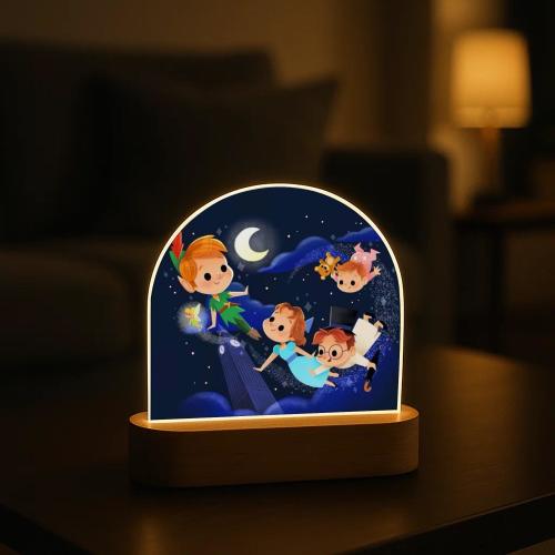 Peter Pan Night Light - Magical Nursery Lamp For Kids, First Birthday Gift, Child's Room Decor, Handcrafted Wooden Base, Fairy Tale Keepsake