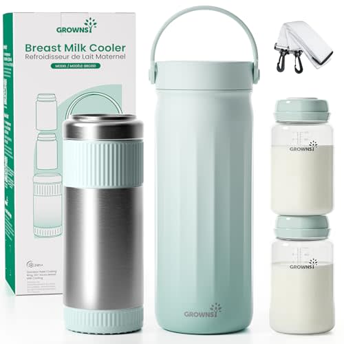 Grownsy 22oz Portable Breast Milk Cooler with 2 Bottles for Work & Travel | 360 Cooling, Keep Fresh Breastmilk 24H, No Ice Crystals, Leakproof Steel Core, Dishwasher Safe, Baby Breastfeeding Essential