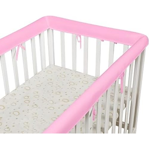 3 in 1 Crib Rail Covers for Life Size Cribs,White Soft Anti-Collision Strip Corner Covers,Protect Baby Teeth and Save Crib Rails, Rail Edge Protector Strip (white01) (Pink)