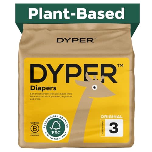 DYPER Baby Diapers Size 3 | Honest Ingredients | Cloth Alternative | Day & Overnight | Made with Plant-Based* Materials | Hypoallergenic