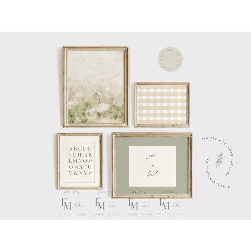 Printable Vintage Gallery Wall Art Set, Set of 4 Vintage Child Prints, Farmhouse Decor, Digital Print, Girl's Room Decor, Digital Download