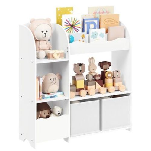 Songmics Toy And Book Organizer For Kids Kids Bookshelf And Toy Storage Storage Organizer With 2 Storage Boxes Cloud White