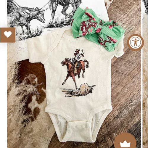 Cody Horse S/S Onesie (Infant/Toddler/Youth) (Cream)