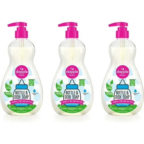 Dapple Baby Bottle Soap, Hypoallergenic Dish Soap for Baby Bottles, Powered by Plants, 1 Pump Included, Packaging May Vary, Fragrance Free, 16.9 Fl Oz (Pack of 3)