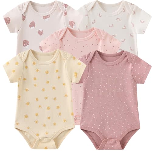 Kiddiezoom newborn Baby Unisex Cotton One-Piece Bodysuits Baby Gift 5-pack Baby clothes