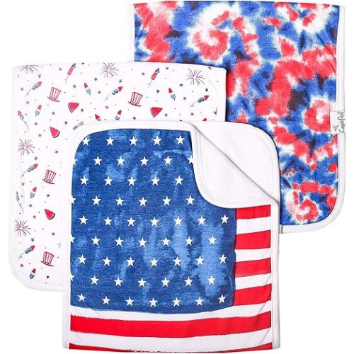 Copper Pearl Baby Burp Cloth Large 21''x10'' Size Premium Absorbent Triple Layer 3-Pack Gift Set “Patriot